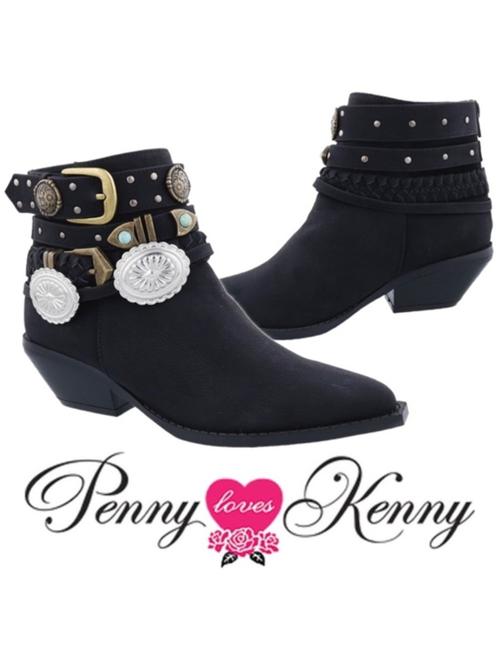 NIB WIDE Boho Chic Shane Western Embellished Vegan Leather Bootie